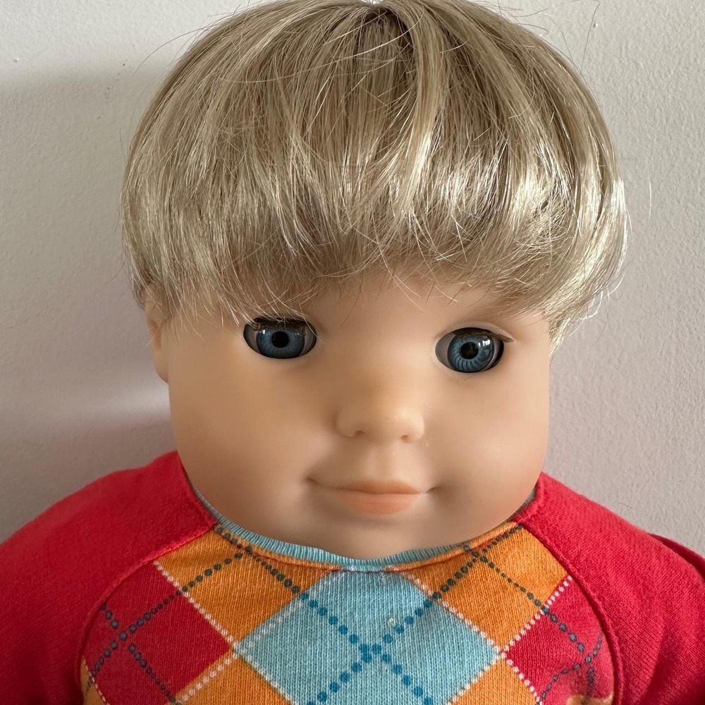 American Girl Bitty Twins Boy Doll Blonde Blue Eyes Clothes Book Set Argyle - Picture 3 of 10